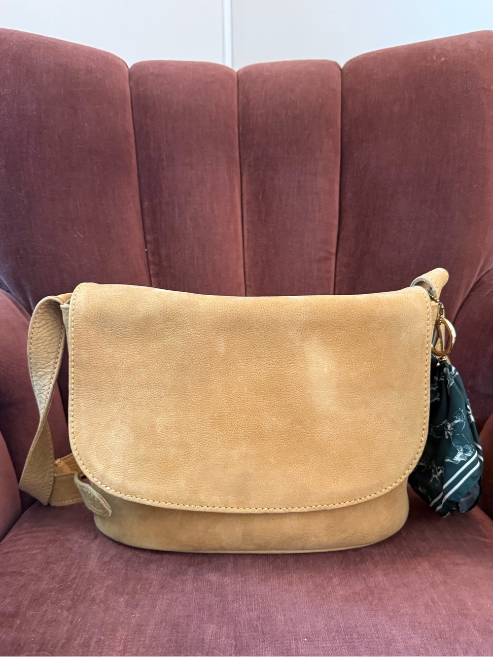 Vintage Coach Tan Suede Flap Crossbody Shoulder Bag